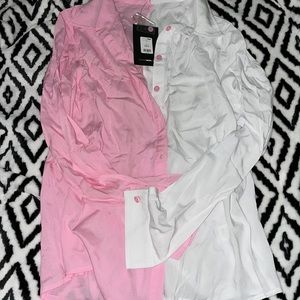 NWT Button down blouse Medium Pink and white